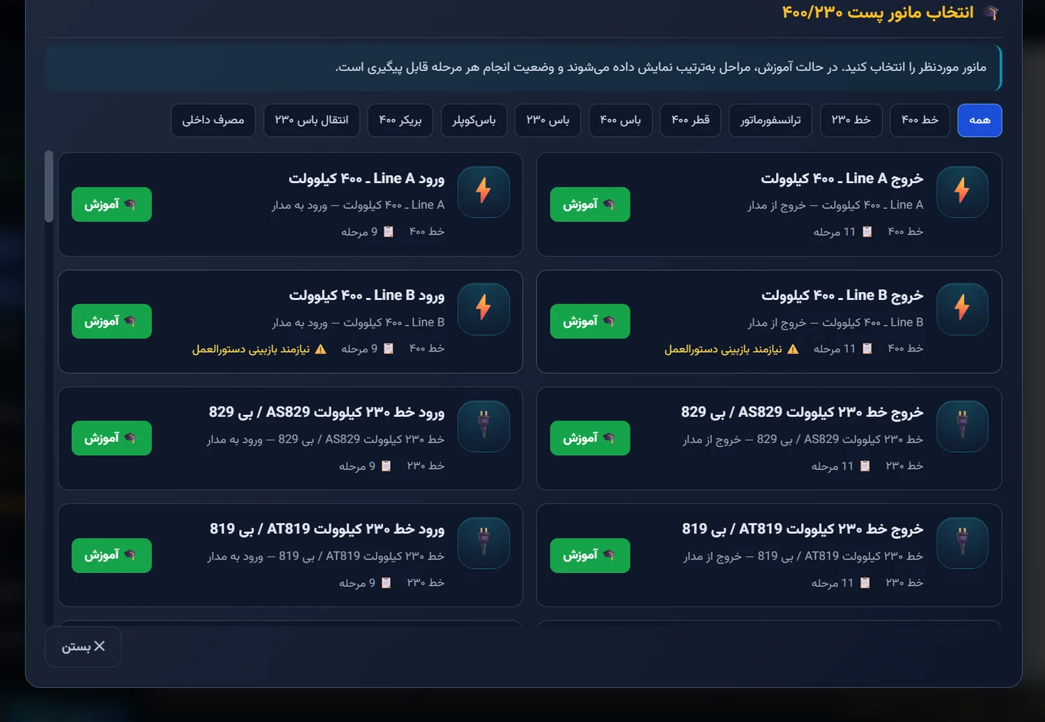سناریوهای آموزشی در سیمولاتور ابتکار الکتریک